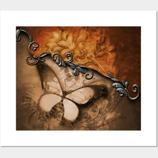 Wonderful floral design with butterflies Posters and Art